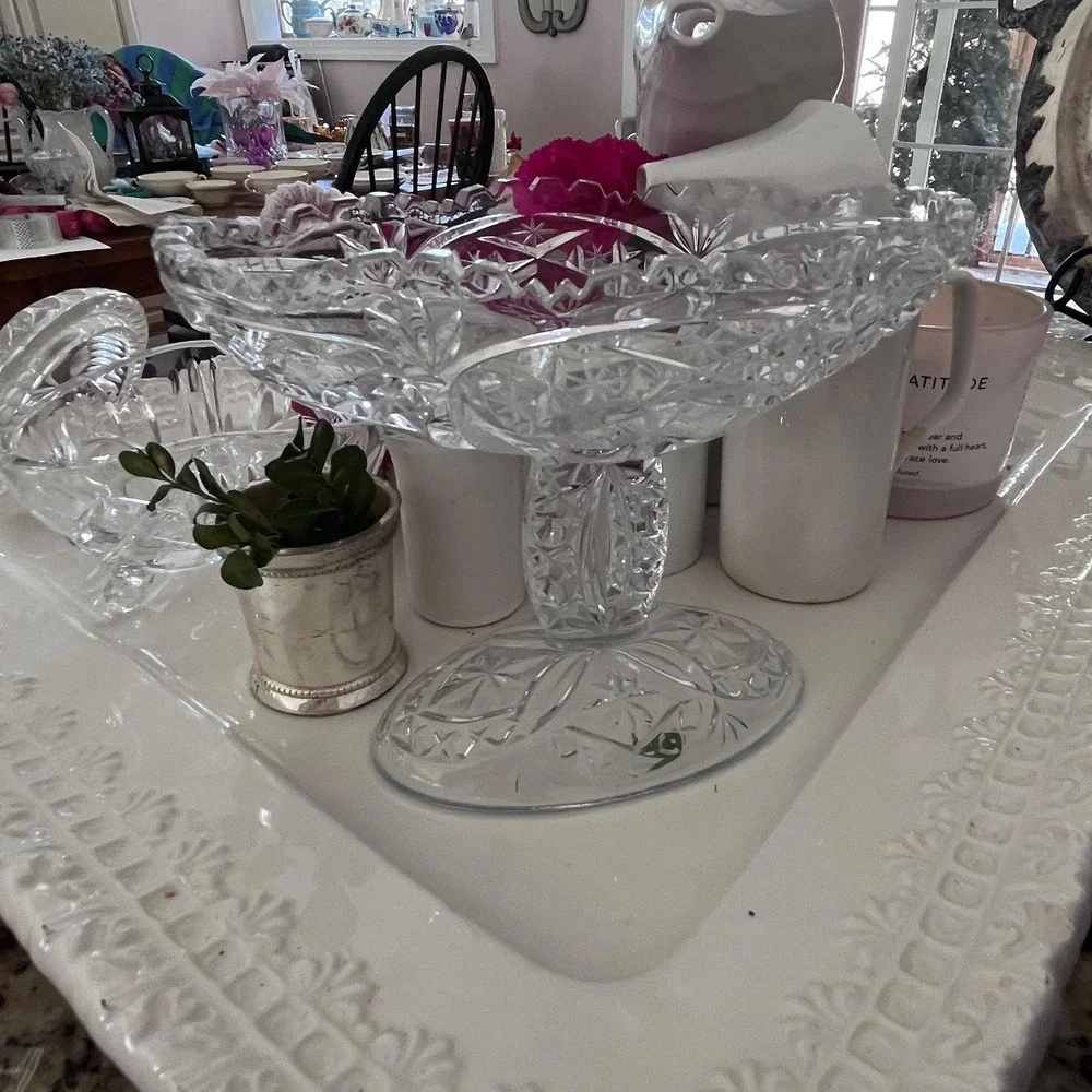 Heart pedestal box etched glass Rings, jewelry, candy, keys storage